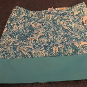 Michael Kors Teal and White Marble-Pattern Mini Skirt with Solid Teal Hem